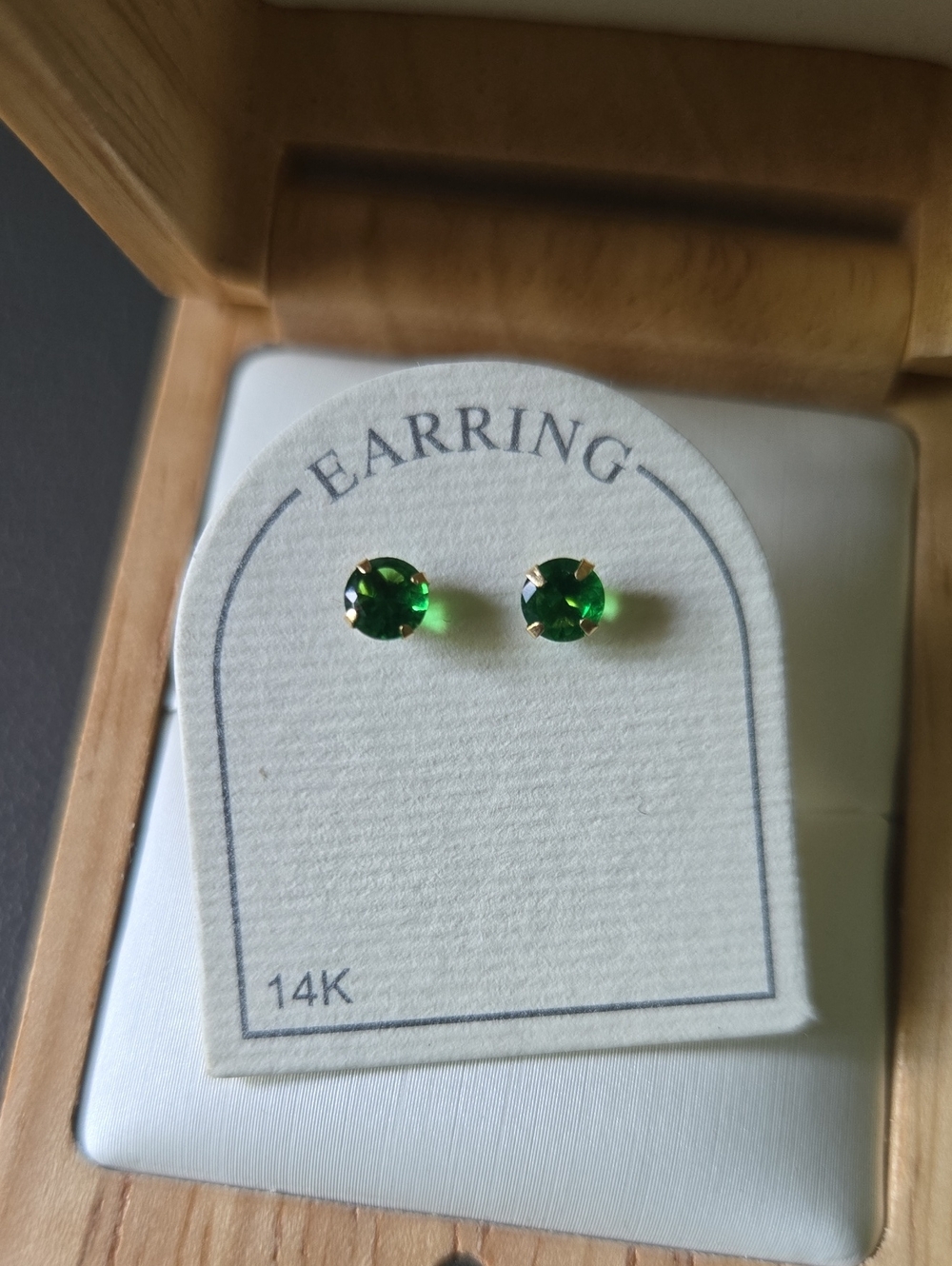 14K Solid Gold Green Crystal Stud Earrings